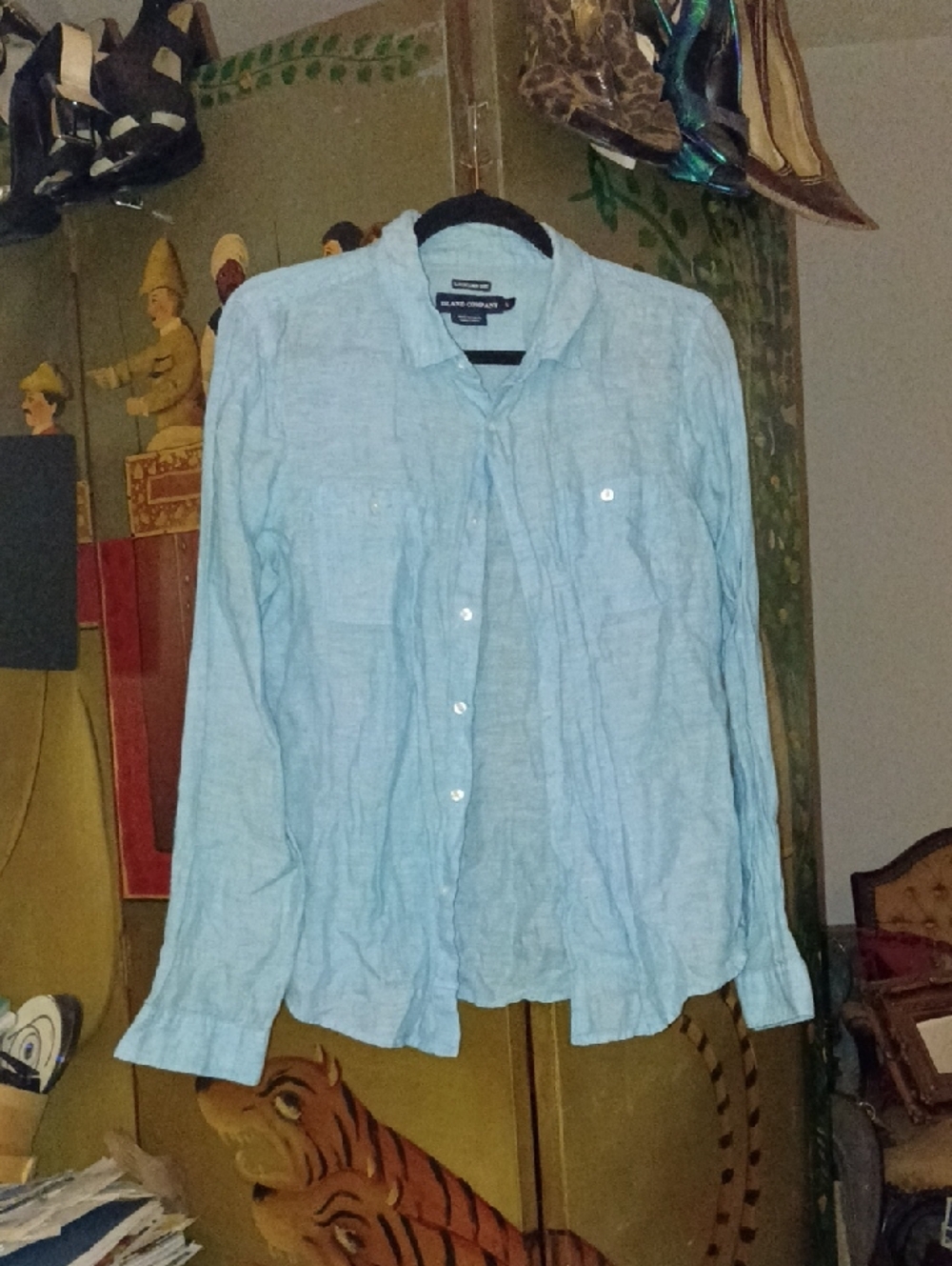 Island Company Light Blue Casual Linen Button-Down Shirt S-M